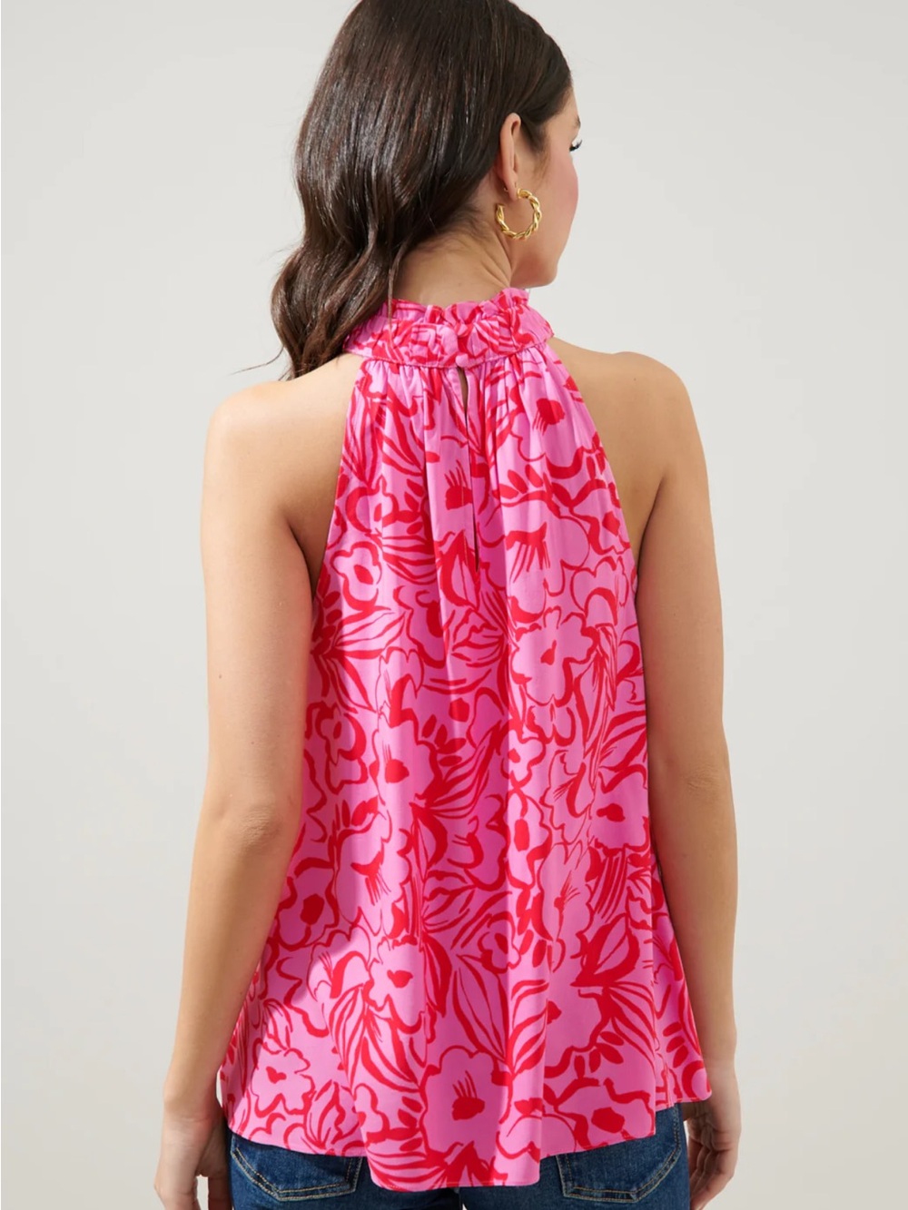 Sugarlips Pink and Red Halter Top Malia Floral Malpais Shirred Trapeze - Picture 10 of 10